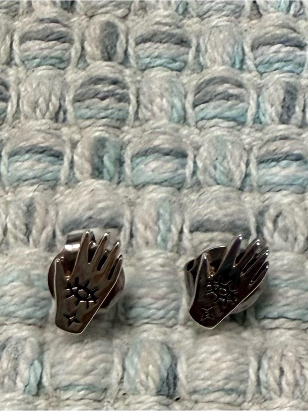 Silver Hand Motif Enamel Pins - Pair